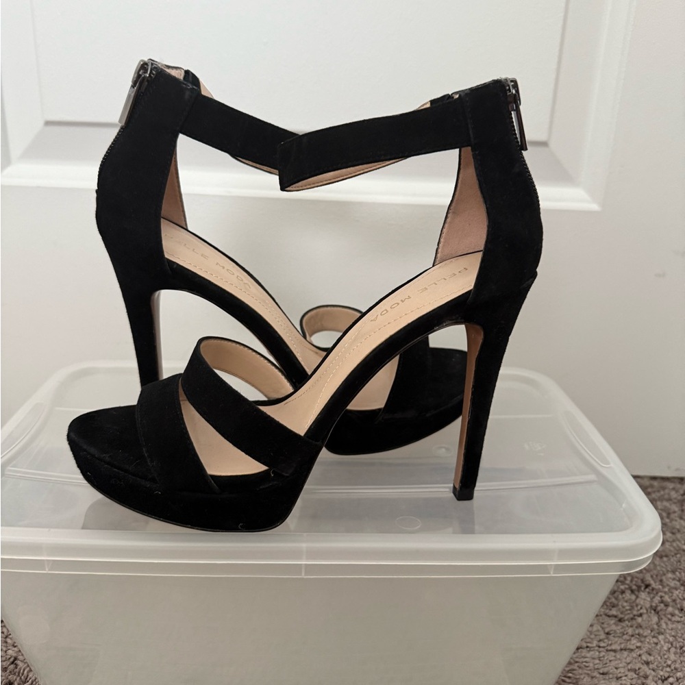 Pelle Moda Black Stiletto Heels with Ankle Strap